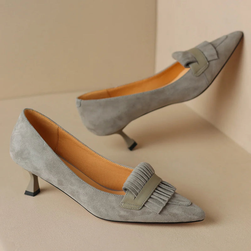 'Philippa' genuine suede shoes with thin pointed toe and fringe