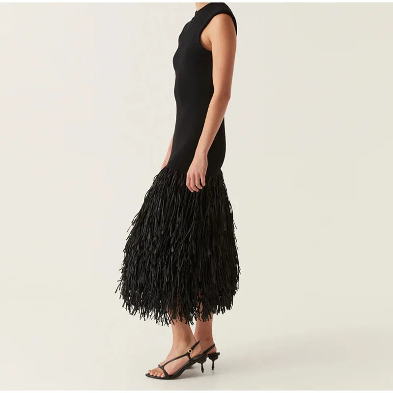 'Sorenta' Knitted Evening Dress with tassels