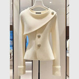 'Ernesta' White Asymmetrical Neckline Blazer with Elegant Buttons