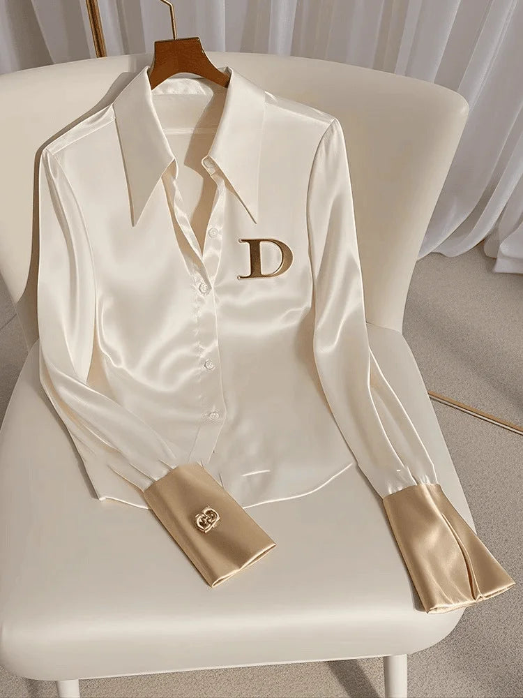 'Gera' White Satin Shirt