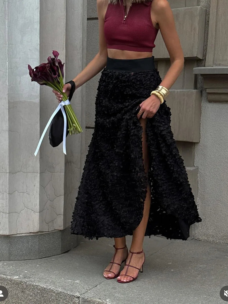 'Dasha' Luxurious Skirt with embroidered petal