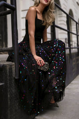 'Deniza' High Waist Sequin and Mesh Skirt