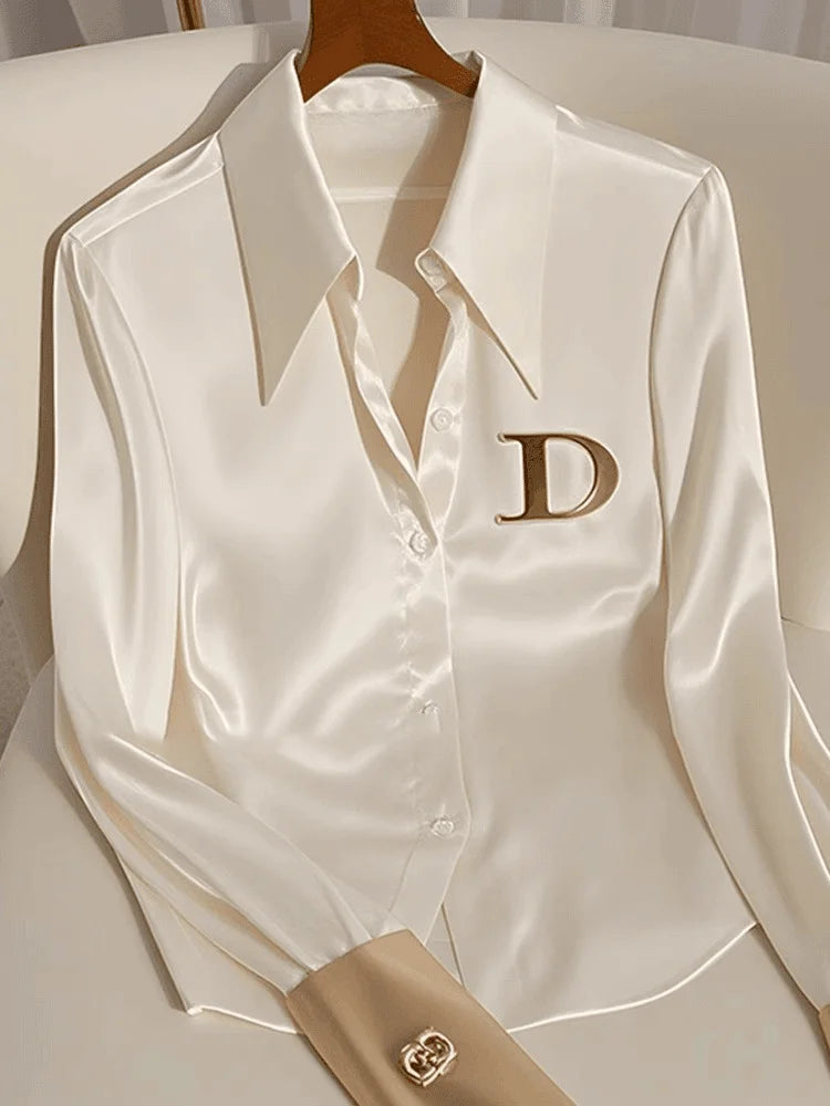 'Gera' White Satin Shirt