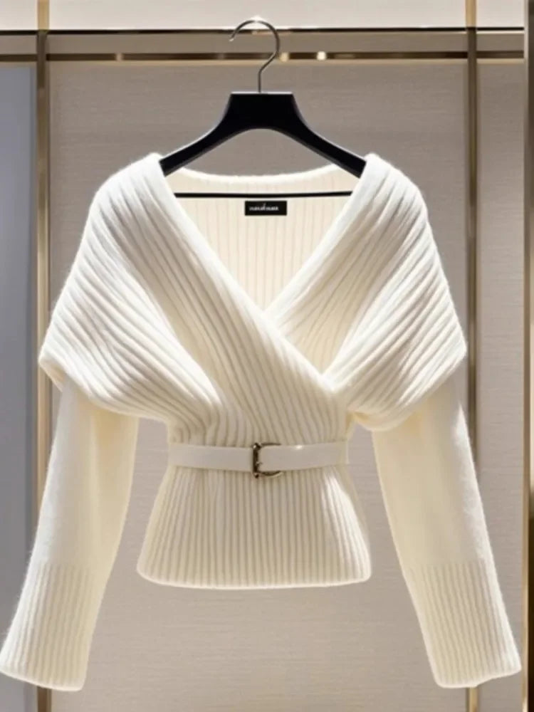 'Raisa' White Asymmetrical  Sweater