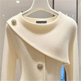 'Ernesta' White Asymmetrical Neckline Blazer with Elegant Buttons