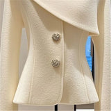 'Ernesta' White Asymmetrical Neckline Blazer with Elegant Buttons