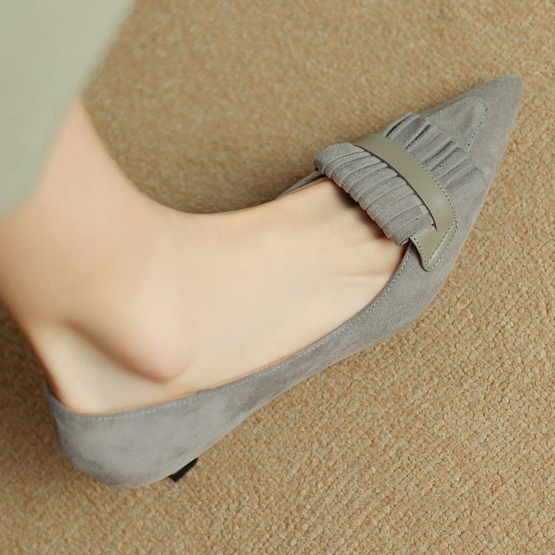 'Philippa' genuine suede shoes with thin pointed toe and fringe