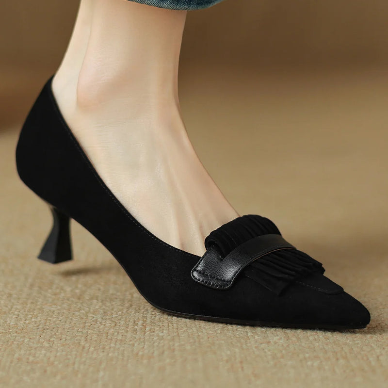 'Philippa' genuine suede shoes with thin pointed toe and fringe