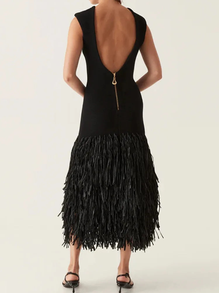 'Sorenta' Knitted Evening Dress with tassels