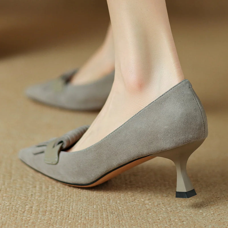 'Philippa' genuine suede shoes with thin pointed toe and fringe