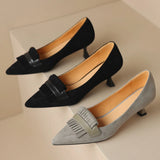 'Philippa' genuine suede shoes with thin pointed toe and fringe