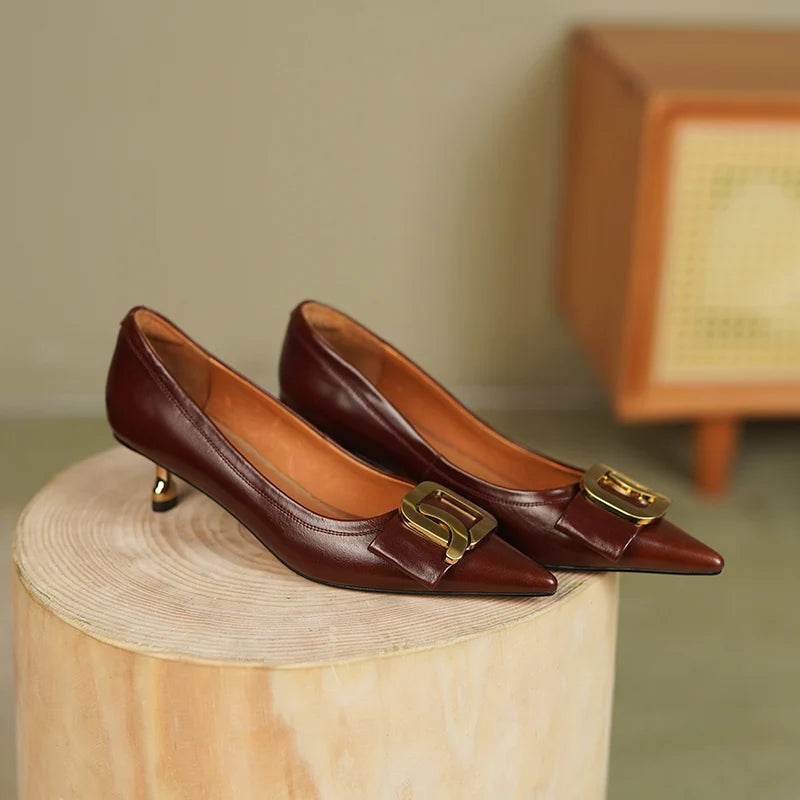 'Lynn' Pointed Toe Genuine Leather Pumps