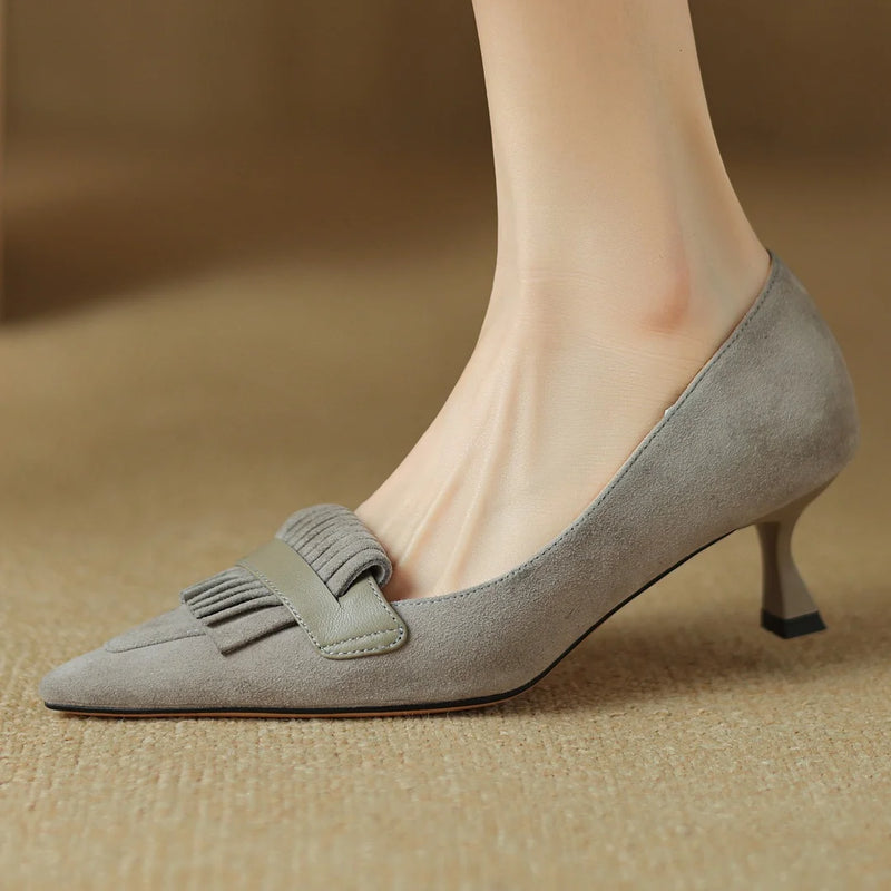 'Philippa' genuine suede shoes with thin pointed toe and fringe