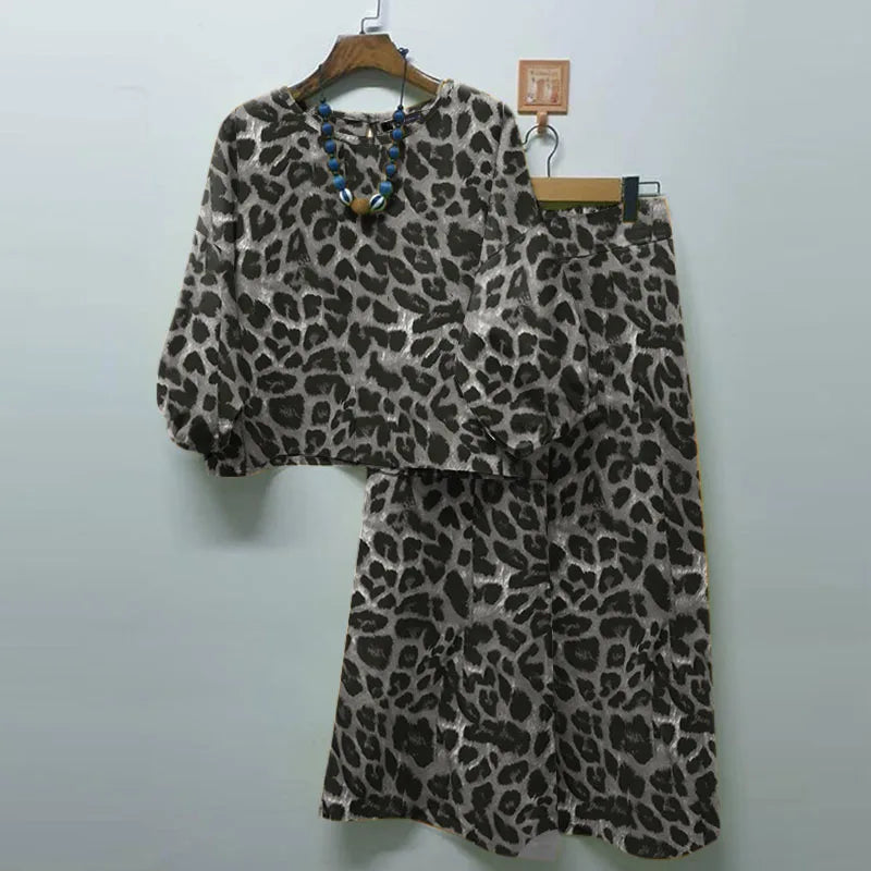 'Dalora' Leopard Print Pants and Blouse Suit