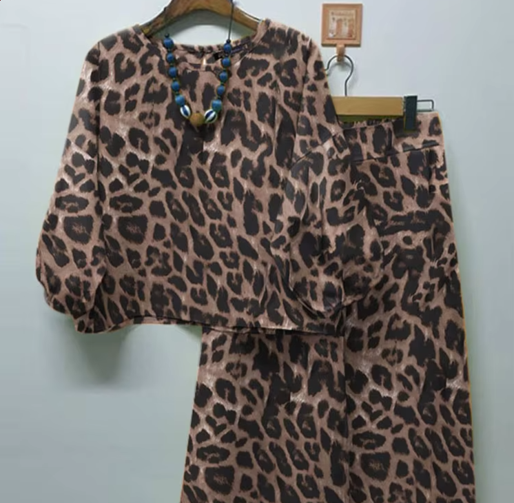 'Dalora' Leopard Print Pants and Blouse Suit